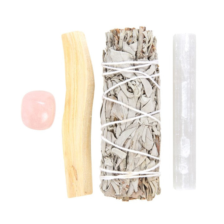 Smudge Kit with Rose Quartz Crystal – White Sage Cleansing & Self‑Love Healing Set
