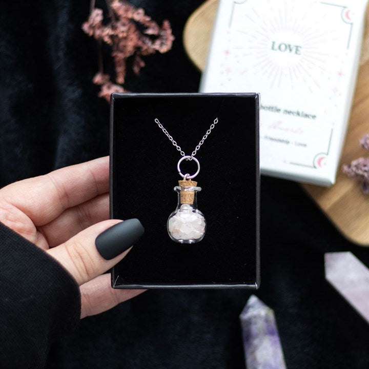 Rose Quartz Crystal Chip Potion Bottle Necklace – Love & Self‑Care Crystal Jewellery