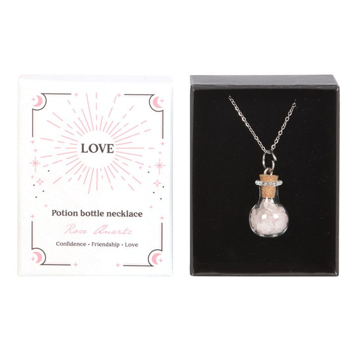 Rose Quartz Crystal Chip Potion Bottle Necklace – Love & Self‑Care Crystal Jewellery
