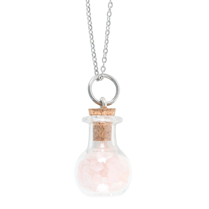 Rose Quartz Crystal Chip Potion Bottle Necklace – Love & Self‑Care Crystal Jewellery