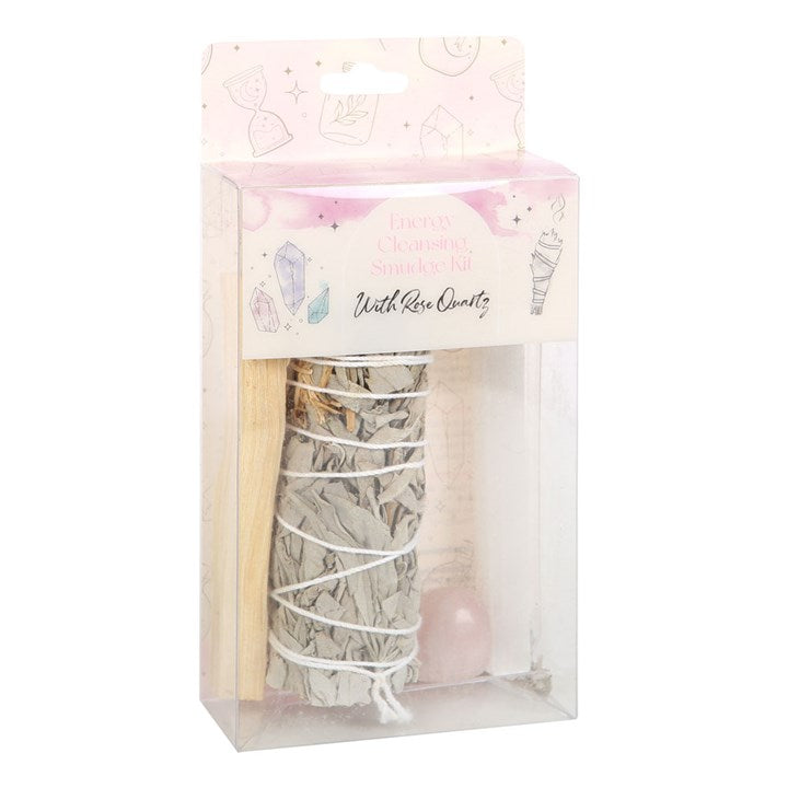 Smudge Kit with Rose Quartz Crystal – White Sage Cleansing & Self‑Love Healing Set