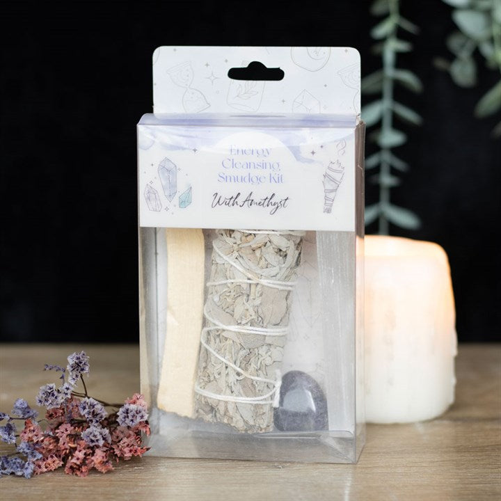 Smudge Kit with Amethyst Crystal – White Sage Cleansing & Healing Set