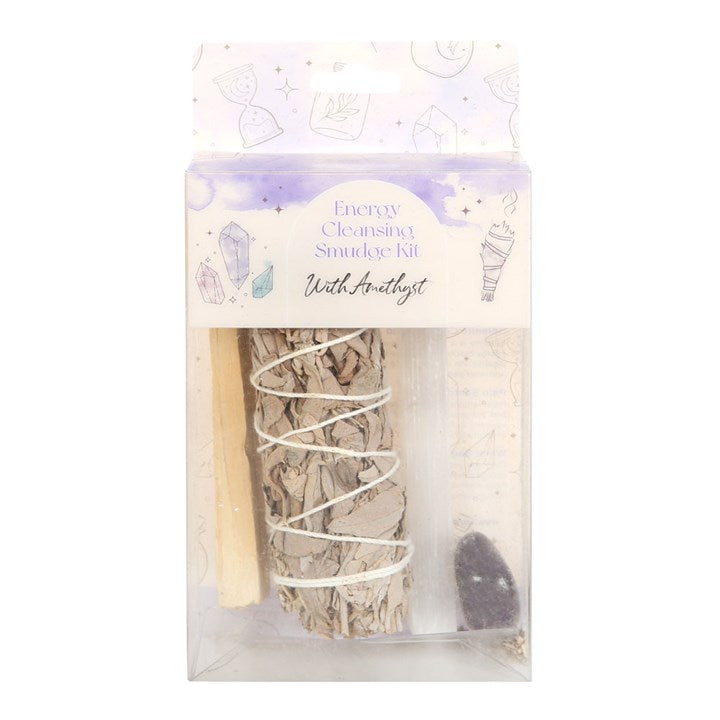 Smudge Kit with Amethyst Crystal – White Sage Cleansing & Healing Set